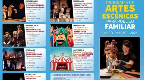 Tr&iacute;ptico de la programaci&oacute;n del programa de Artes Esc&eacute;nicas para P&uacute;blico Familiar